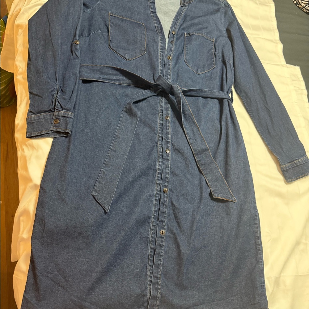 Classic Blue Denim Midi Dress